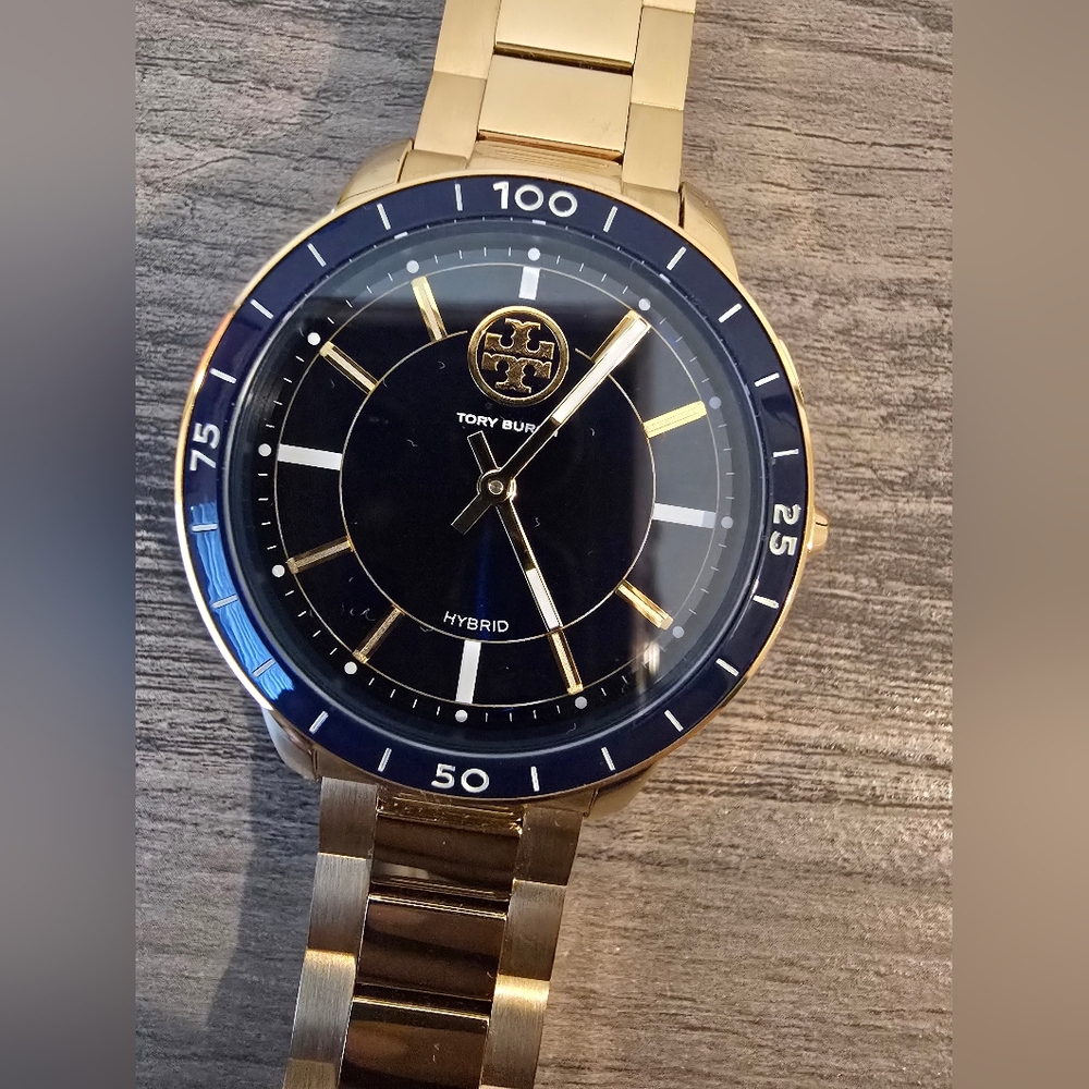 Slightly Used Tory Burch Gold and Blue Hybrid Watch - Battery needs to be change
